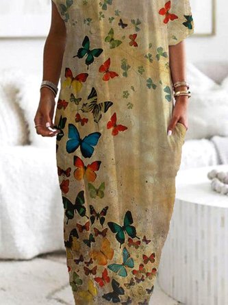 Casual Short Sleeve Shift Butterfly Dress