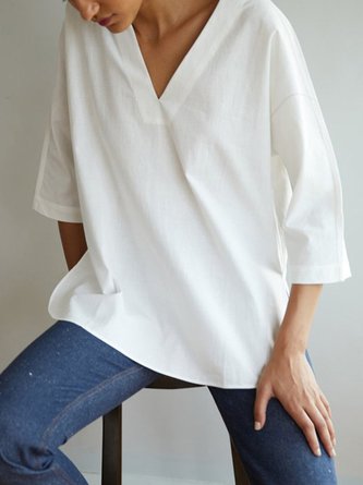 V Neck 3/4 Sleeve Casual Top