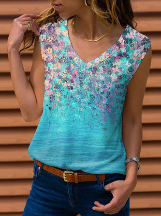 V Neck Floral-Print Tank And Cami