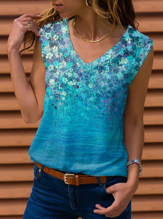 V Neck Floral-Print Tank And Cami