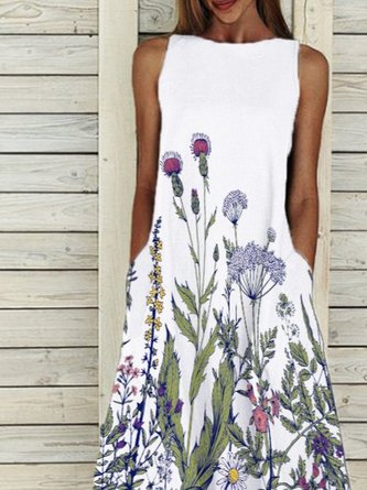 Floral Printed Casual Crew Neck Dress