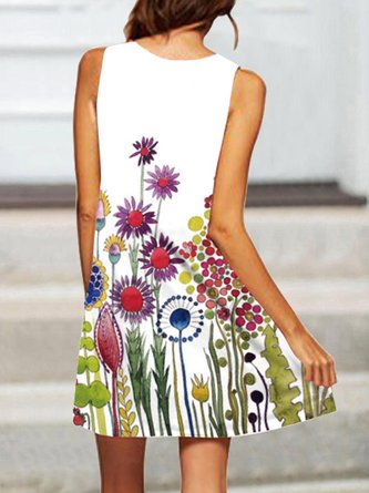 Summer bouquet print sleeveless A dress Holiday Floral Dresses