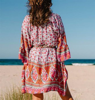 Boho Printed 3/4 Sleeve V Neck Dresses