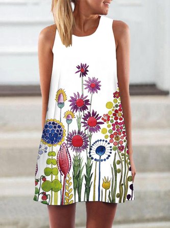 Summer bouquet print sleeveless A dress Holiday Floral Dresses