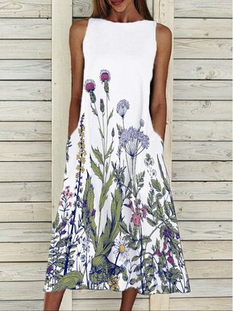 Floral Printed Casual Crew Neck Dress