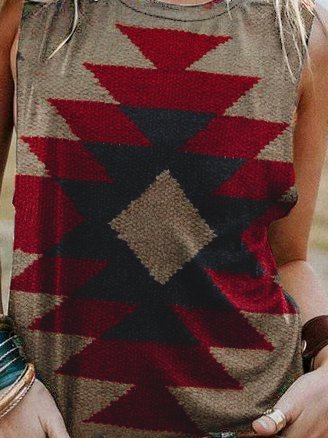 Sleeveless Geometric Vintage Printed Top