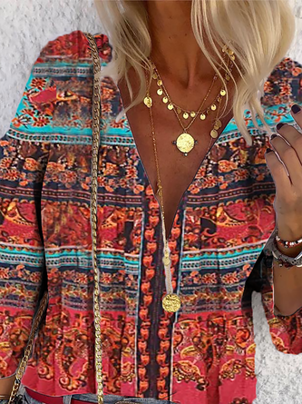 Plus size Hippie Casual V Neck Top