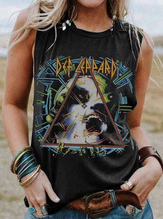 Def Leppard Sleeveless Crew Neck Cotton-Blend Woman's Top
