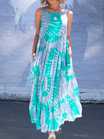 Cotton-Blend Shift Cold Shoulder Ombre/tie-Dye Dress