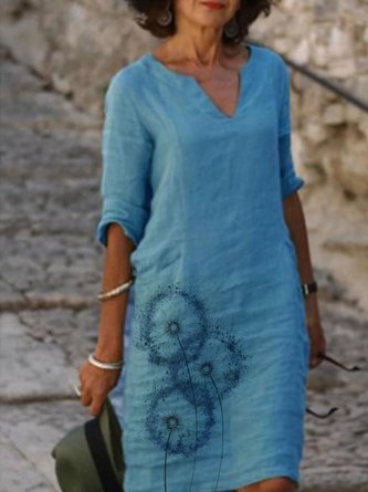 Shift V Neck Half Sleeve Dress