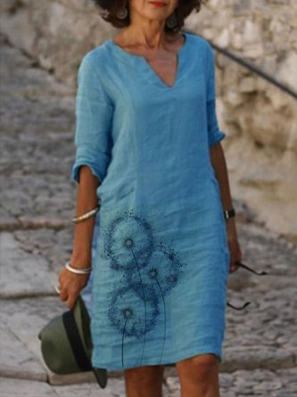 Shift V Neck Half Sleeve Dress