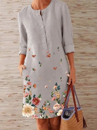 3/4 Length Sleeve Summer Fall Casual Floral Hot vacation Knee Length Dress