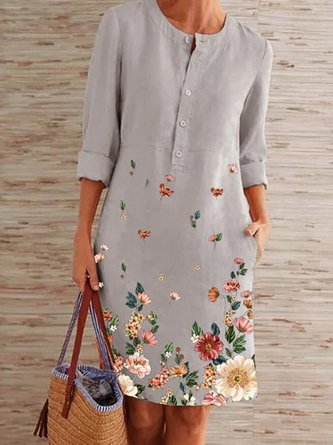 3/4 Length Sleeve Summer Fall Casual Floral Hot vacation Knee Length Dress