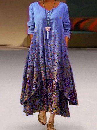 Casual Printed 3/4 Sleeve Crew Neck Dress