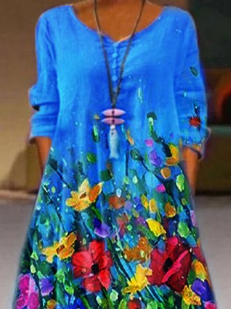 Casual Printed Floral 3/4 Sleeve Dress