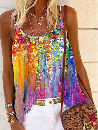 Floral-Print Sleeveless Spaghetti Top