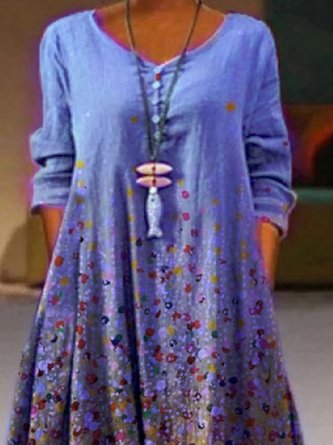 Casual Printed 3/4 Sleeve Crew Neck Dress