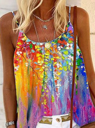 Floral-Print Sleeveless Spaghetti Top