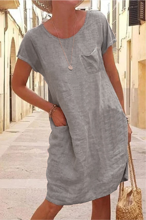 Cotton Crew Neck Short Sleeve Dress