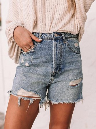 Vintage Casual High Waist Distressed Denim Shorts