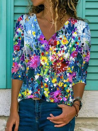 Printed Patchwork Long Sleeve Top