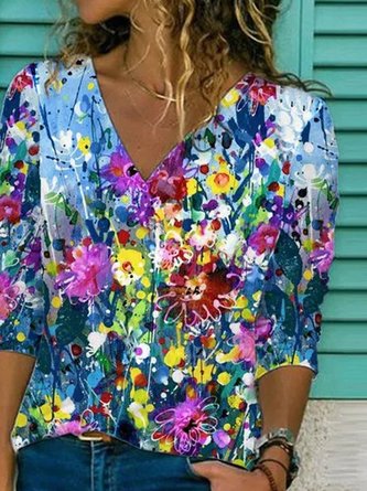 Printed Patchwork Long Sleeve Top