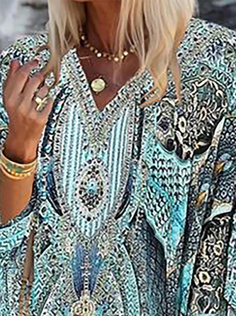 Plus size Boho V Neck Printed Top