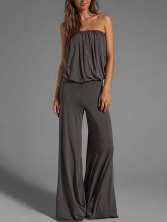 Cold Shoulder Solid Casual Jumpsuits