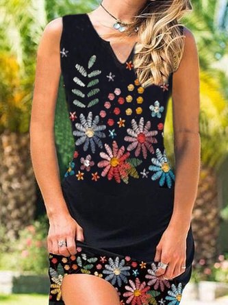 V Neck Daily Printed Tribal Mini Dress