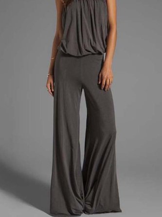 Cold Shoulder Solid Casual Jumpsuits