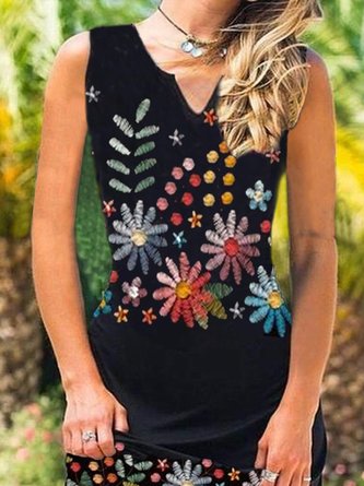 V Neck Daily Printed Tribal Mini Dress