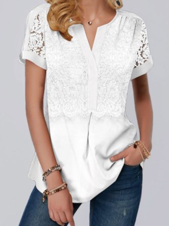 White Casual Short Sleeve Blouse