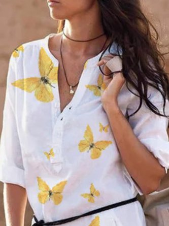 Half Sleeve V Neck Cotton-Blend Dress