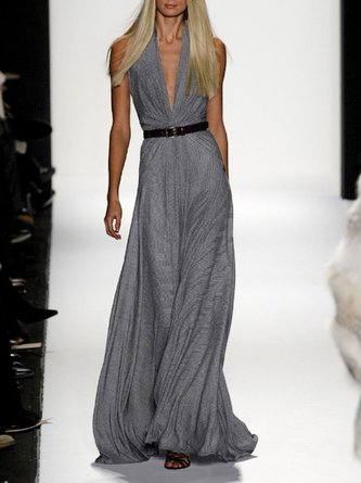 V Neck Vintage Maxi Dress