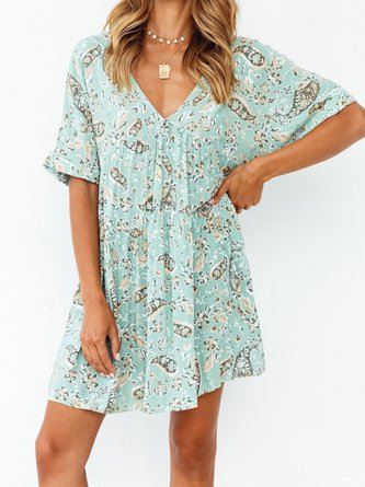 Short Sleeve Holiday Floral Mini Dress
