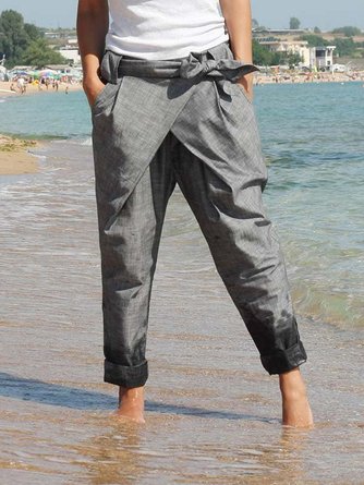 Solid Cotton-Blend Casual Pants