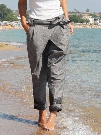 Solid Cotton-Blend Casual Pants