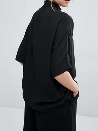 Casual Short Sleeve Turtleneck Solid Top