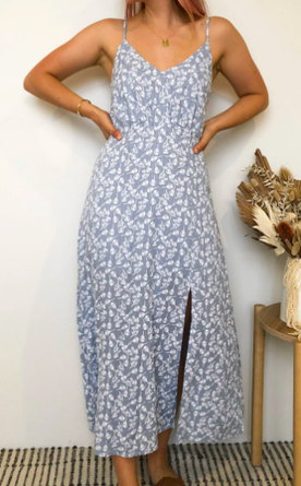 Spaghetti-Strap Lady Floral Midi Dress