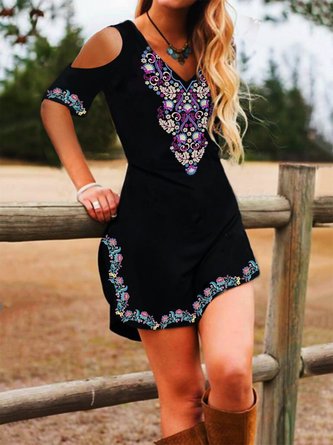 Short Sleeve Statement Printed Dress