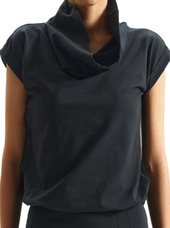 Vintage Plain Statement Plus Size Short Sleeves Stand Collar Casual Tops