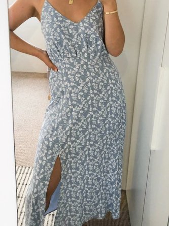 Spaghetti-Strap Lady Floral Midi Dress