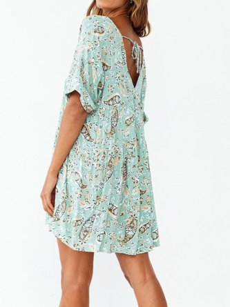 Short Sleeve Holiday Floral Mini Dress