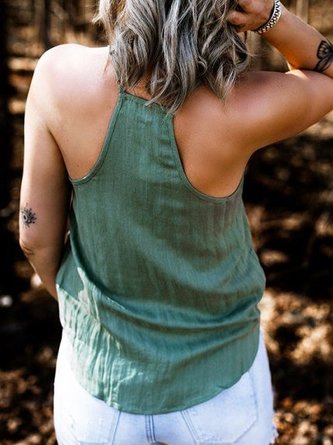 Casual V-neck Strap Solid Color Top