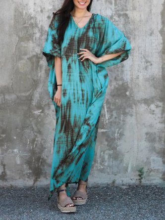 Ombre/tie-Dye V Neck Casual Maxi Dress