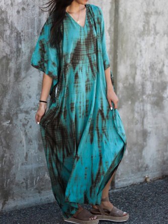 Ombre/tie-Dye V Neck Casual Maxi Dress