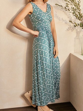 Holiday V Neck A-Line Sleeveless Dress