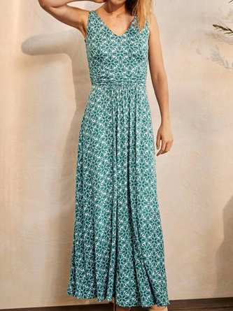 Holiday V Neck A-Line Sleeveless Dress