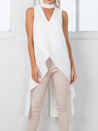 Solid Casual Paneled Shift Blouse