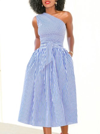 Vintage Stripes A-Line Sleeveless Dress